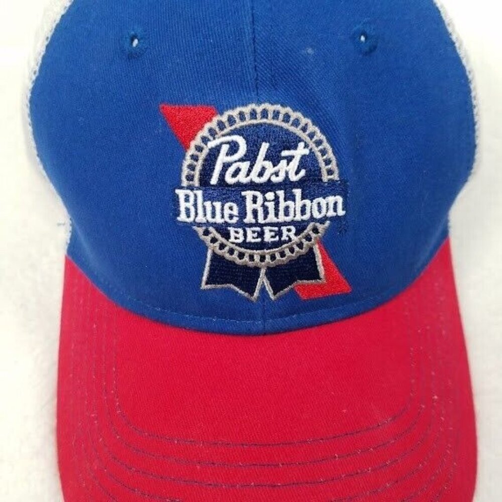 Pabst Blue‎ Ribbon Cap Hat Snap Back PBR Trucker Beer Bar Drinking Mens Red Blue